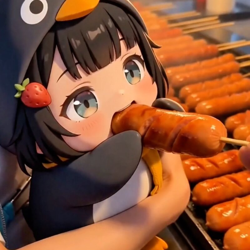 Guga Happily Eats A Grilled Sausage