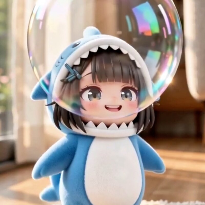 Shark Girl Inside Giant Bubble